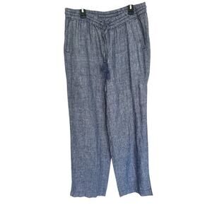 Talbots 100% Linen Pants Size 6 Blue Drawstring Lightweight Beachy Boho Wide Leg